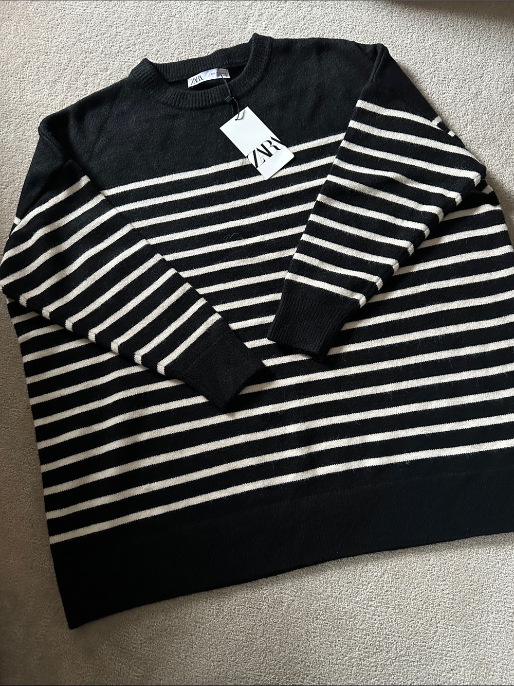 Zara Black & White Striped Oversized Crewneck Sweater Dress!